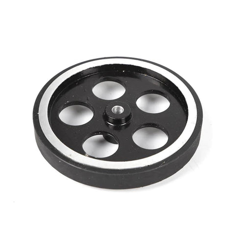 Digital Meter Counter With Rotary Encoder For Wheel Roll Length Measurement component, focusing on a black metal wheel.
