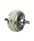 Double Shaft Magnetic Particle Clutch With Base showing durable alloy construction, torque range 0.6Kg to 40Kg, ideal for CNC machines.