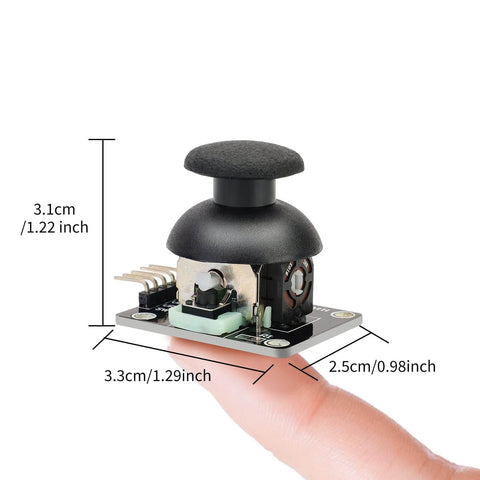 Six Pack Dual Axis Joystick Module For DIY Projects With Analog X And Y Outputs And Digital Z Output on fingertip for scale