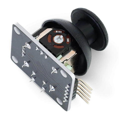 Six Pack Dual Axis Joystick Module For DIY Projects With Analog X And Y Outputs And Digital Z Output, angled view of module