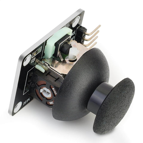 Side view of Six Pack Dual Axis Joystick Module for DIY Projects with Analog X and Y Outputs and Digital Z Output, compatible with Arduino.