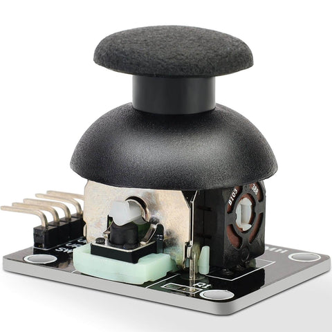 Front view of Six Pack Dual Axis Joystick Module for DIY Projects with analog X and Y outputs and digital Z output, Arduino compatible.