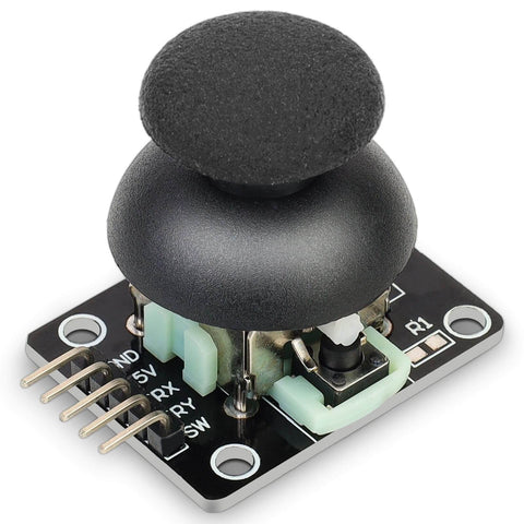 Six Pack Dual Axis Joystick Module For DIY Projects With Analog X And Y Outputs And Digital Z Output, top view on white background