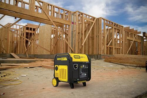 11,000 Watt Electric Start Dual Fuel Portable Inverter Generator on construction site with quiet technology and CO Shield.