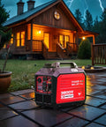 Dual Fuel Inverter Generator With 3800 Surge Watts Gas Or 3500 Propane Quiet Portable Power near house on rainy night