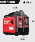 Dual Fuel Inverter Generator With 3800 Surge Watts Gas Or 3500 Propane Quiet Portable Power dimensions and front view