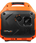 Front view of orange and black Ultra Quiet Dual Fuel Portable Inverter Generator For RV Power On The Go, 3600 Surge Watts Gas Or 3500 Surge Propane.