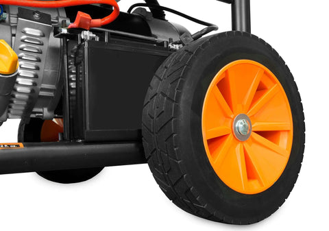 Close-up of wheel kit on Dual Fuel Portable Generator With 4750 Surge Watts And 3800 Running Watts, 120V And 240V Output, DF475T.