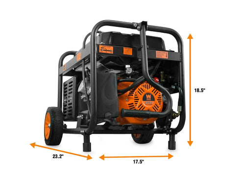 Rear view of Dual Fuel Portable Generator With 4750 Surge Watts And 3800 Running Watts, 120V And 240V Output, Wheel Kit, Electric Start
