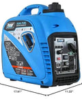 Side view of blue Dual Fuel Portable Quiet Inverter Generator with USB Outlet and Parallel Capability showing controls and outlets