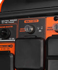 Close-up of the panel on 6800-Watt Dual Fuel RV-Ready Inverter Generator With Electric Start, showing voltage selector and circuits.