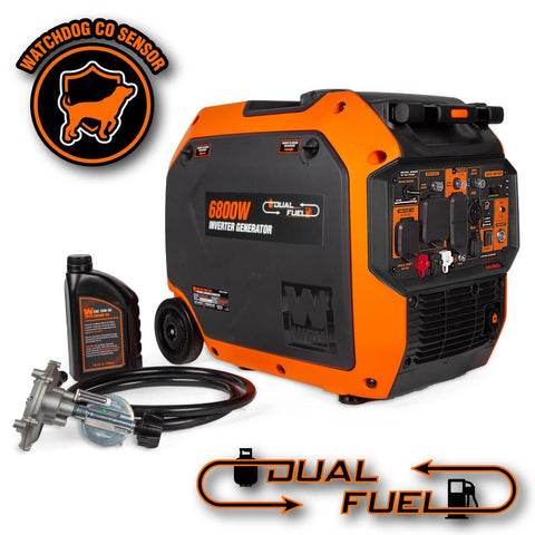 6800-Watt Dual Fuel RV-Ready Inverter Generator with accessories and CO Watchdog sensor