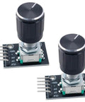 Two Pack 360 Degree Rotary Encoder Module KY040 with Knob Cover, Black, Compact 31x19x29mm, 5V, 20 Pulses Per Turn for Microcontrollers