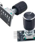 Two Pack 360 Degree Rotary Encoder Module KY040 With Knob Cover, Black, Compact 31x19x29mm, 5V Operation, 20 Pulses Per Turn