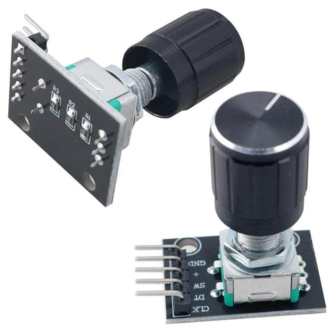 Two Pack 360 Degree Rotary Encoder Module KY040 With Knob Cover, Black, Compact 31x19x29mm, 5V Operation, 20 Pulses Per Turn