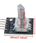 Two Pack 360 Degree Rotary Encoder Module KY040 With Knob Cover, Black, Compact 31x19x29mm, 5V Operation, dimension details