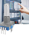 Close-up of a Two In One Rotary Encoder Switch With Digital Potentiometer for automotive and multimedia applications, shown near control panel.