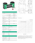 Technical diagram and specifications of Dual Head Vacuum Pump For Metering Systems, Oil Free Diaphragm Electric Air Pump, 12V To 24V