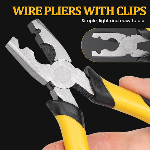 Close-up of yellow-handled pliers for 1800Pcs Wire Cage Clips With Pliers For Bird Quail Rabbit Chicken Hog Cages Durable J Clips