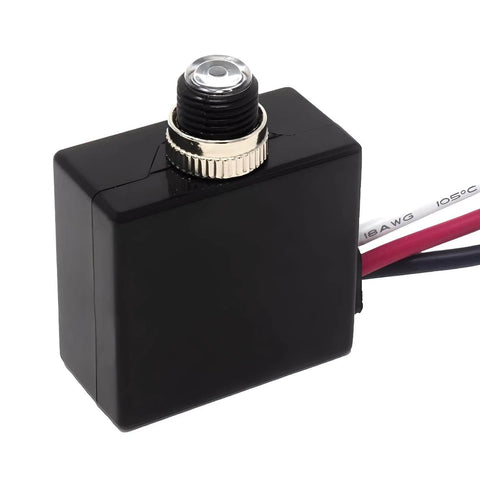 Black dusk to dawn photoelectric light switch with wires, 120V AC automatic photocell sensor for LED indoor lighting and outdoor lamp posts