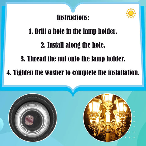 Diagram with instructions for installing 3-Pack Dusk To Dawn Outdoor Lighting Sensor, 100-277V Weatherproof Photocell Switch.