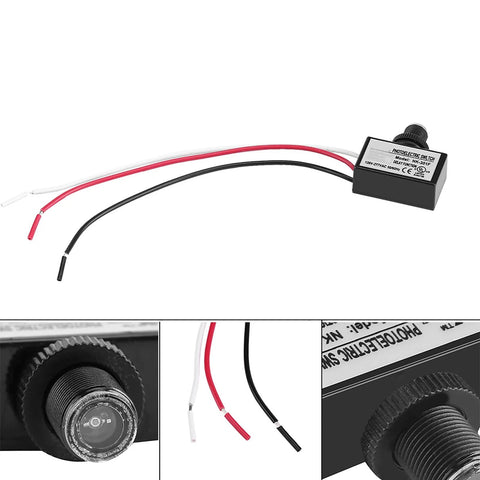 Close-up of Dusk to Dawn Light Sensor for Outdoor Lighting 277V AC Photocell Auto On Off Photoelectric Switch with wires, IP65 rated