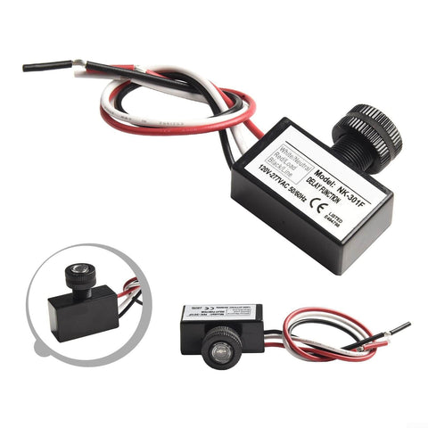 Dusk To Dawn Photocell Sensor Light Switch For Outdoor Lighting Waterproof IP65 AC 120-277V, showcased in a compact black wiring unit