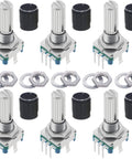 Six Pack EC11 Rotary Encoder With Push Button 360 Degree Rotation, Five Pins, Knob Caps for Arduino, Raspberry Pi, DIY Projects