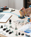 DIY electronics workspace with 10 Pack 7 Pin 20mm EC11 Rotary Encoder With Code Switch And Caps 360 Degree Digital Potentiometer 5V Logic
