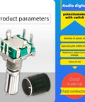 10 Pack 7 Pin 20mm EC11 Rotary Encoder With Code Switch And Caps shown with 360 Degree Digital Potentiometer, metal shaft and cover.