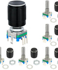 6 Pack EC11 Rotary Encoder with Push Button Five Pins 360 Degree Rotation Incremental Code Switch with Durable Knob Cap for Arduino