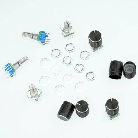 6 Pack EC11 Rotary Encoder With Push Button Five Pins, kit with knobs, nuts, and washers, ideal for Arduino and DIY electronics