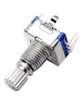 Close-up of metal 10 Pack EC11 Rotary Encoder 360 Degree Code Switch with 7 pins, 15mm shaft, 5V DC for Arduino Raspberry Pi projects.