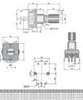 Technical diagram of 10 Pack EC11 Rotary Encoder 360 Degree Code Switch With 7 Pins 15mm Shaft 5V DC 20 Pulse Per Revolution.
