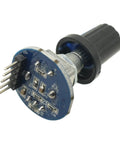 Three Pack Round Audio Rotating Potentiometer Knob Caps EC11 With Switch Rotary Encoder Module, side view showing pins and knob
