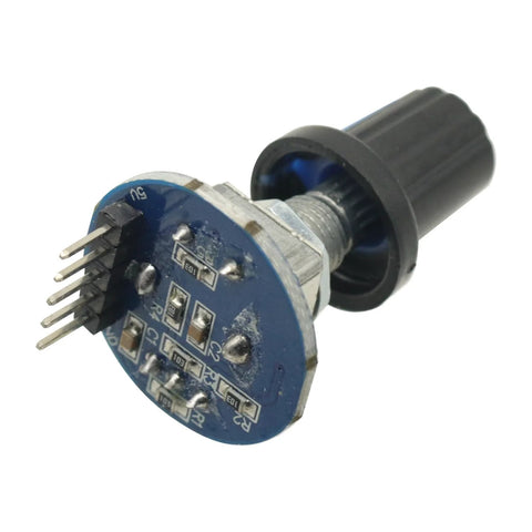 Three Pack Round Audio Rotating Potentiometer Knob Caps EC11 With Switch Rotary Encoder Module, side view showing pins and knob