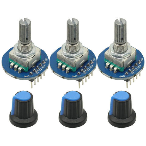 Three Pack Round Audio Rotating Potentiometer Knob Caps EC11 with Switch Rotary Encoder Module