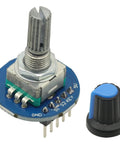 Three Pack Round Audio Rotating Potentiometer Knob Caps EC11 With Switch Rotary Encoder Module, blue base, black knob
