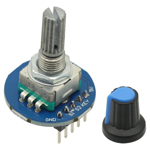 Three Pack Round Audio Rotating Potentiometer Knob Caps EC11 With Switch Rotary Encoder Module, blue base, black knob