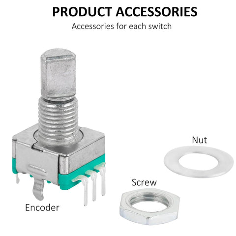 10 Pack EC11 Rotary Encoder With Built In Push Switch, 15mm detented step click wheel, encoder with nut and screw accessories