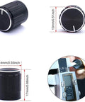 Five Pack Rotary Encoder Switch Push Button EC11 360 Degree Rotation With 5 Pins And 20 Detents Knob Cap Close-up Measurements