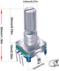 Diagram of a Five Pack Rotary Encoder Switch Push Button EC11 360 Degree Rotation with 5 Pins and 20 Detents, showing dimensions