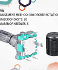 360 Degree Rotary Encoder Code Switch with Push Button and Knob, EC11 Style, Arduino Compatible, 5-pin, 20mm Handle for DIY Projects