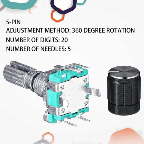 360 Degree Rotary Encoder Code Switch with Push Button and Knob, EC11 Style, Arduino Compatible, 5-pin, 20mm Handle for DIY Projects