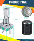 360 Degree Rotary Encoder Code Switch With Push Button diagram showing dimensions and five pin connections, EC11 style.