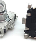 Two Pack EC11 Rotary Encoder With 30 Position Code Switch And Push Button SMD Type 5 Pin 9.5mm Plum Shaft, front and side view