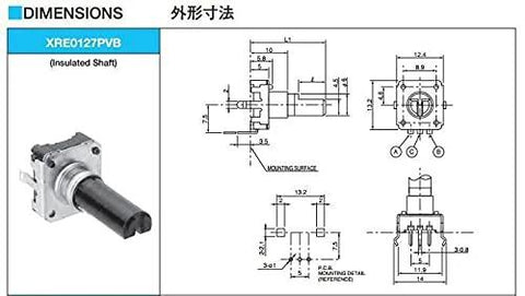 Five Pack EC12 Rotary Encoder With Switch 360 Degree Audio Encoder 24 Position 3 Pin No Push Button 20mm Shaft Length diagram