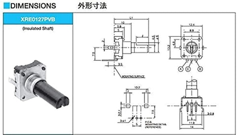 Diagram of Five Pack EC12 Rotary Encoder With Switch 360 Degree Audio Encoder 24 Position 3 Pin with dimensions
