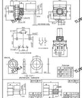Technical diagram of 360 Degree Rotary Encoder Switch EC16 for Audio Coding with 5 Pin Long Handle, showing dimensions and specifications.