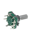 360 Degree Rotary Encoder Switch EC16 for Audio Coding, 5 Pin, Long Handle, 20mm Push Switch, Metal Shaft, Side View